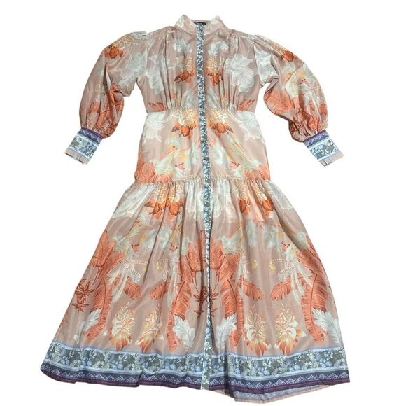 I TOO Italy Elegant Floral Long Sleeve Button Down Dress Size Small - Picture 14 of 16